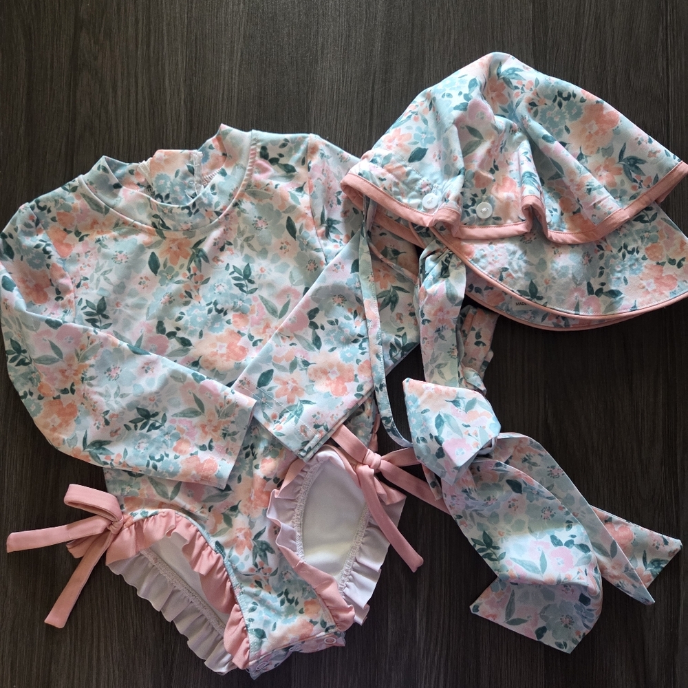 Smocked Swimsuit and Matching Bonnet